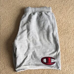 Champion Men’s Grey Sweat Shorts with Red Logo